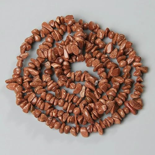 3–5 mm Naturstein, unregelmäßige Form, Freiform-Chip-Perle, Tigerauge, Amethyste, Achate, Lapislazuli, für die Schmuckherstellung, DIY-Armband, Halskette, 39, Goldstein, 38,1 cm von QPFNEI