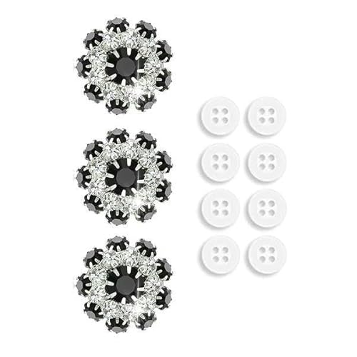 3 Stück Strass-Knopfabdeckungen mit 8 Stück Nähknöpfen, Kristallknöpfe, zum Anklipsen, Knopfschmuck, Damen, zum Nähen, DIY, Basteln, Dekorieren, Schwarz 3 Stück Strass-Knopfabdeckungen mit 8 Stück Nähknöpfen, Kristallknöpfe, zum Anklipsen, Knopfschmuck, Damen, zum Nähen, DIY, Basteln, Dekorieren, Schwarz von QPFNEI