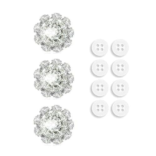 3 Stück Strass-Knopfabdeckungen mit 8 Stück Nähknöpfen, Kristallknöpfe, zum Anklipsen, Knopfschmuck, Damen, zum Nähen, DIY, Basteln, Dekorieren, weiß 3 Stück Strass-Knopfabdeckungen mit 8 Stück Nähknöpfen, Kristallknöpfe, zum Anklipsen, Knopfschmuck, Damen, zum Nähen, DIY, Basteln, Dekorieren, weiß von QPFNEI