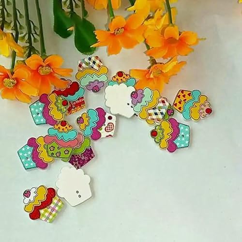 30/50 Stück/Paket, Großhandel, Cartoon-Holzknöpfe mit flacher Rückseite, zum Basteln, Scrapbooking, Nähen, Basteln, L-1-Stil 19, 50 Stück von QPFNEI