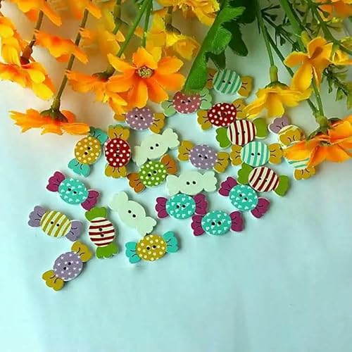 30/50 Stück/Paket, Großhandel, Cartoon-Holzknöpfe mit flacher Rückseite, zum Basteln, Scrapbooking, Nähen, Basteln, L-1-Stil 25, 50 Stück von QPFNEI