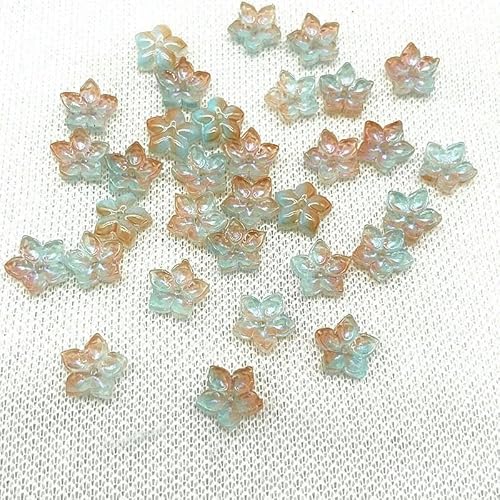 30 Stück 12 mm scharfe Ecken, fünfblättrige Blume, Lampwork-Perlen, Kappen, Glas-Abstandshalterperlen für Schmuckherstellung, DIY-Zubehör, Haarnadel-04 von QPFNEI