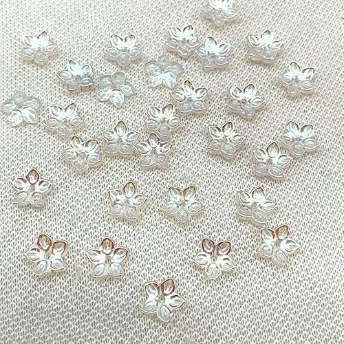 30 Stück 12 mm scharfe Ecken, fünfblättrige Blume, Lampwork-Perlen, Kappen, Glas-Abstandshalterperlen für Schmuckherstellung, DIY-Zubehör, Haarnadel-08 von QPFNEI