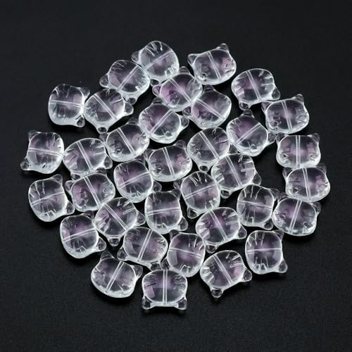 30 Stück Glasperlen mit Katzenkopf und Loch, Perlenfarbe, süße Lampwork-Perlen für Kleidungsdekoration, DIY-Zubehör – transparentes Rosa, 12 x 14,0 mm von QPFNEI