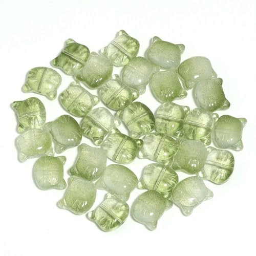 30 Stück Glasperlen mit Katzenkopf und Loch, Perlenfarbe, süße Lampwork-Perlen für Kleidungsdekoration, Herstellung von DIY-Zubehör, Grasgrün, 12 x 14,0 mm von QPFNEI