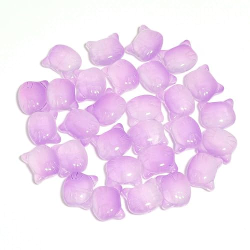 30 Stück Glasperlen mit Katzenkopf und Loch, Perlenfarbe, süße Lampwork-Perlen für Kleidungsdekoration, Herstellung von DIY-Zubehör, Lila, 12 x 14,0 mm von QPFNEI