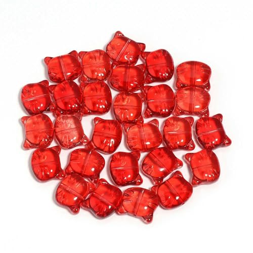 30 Stück Glasperlen mit Katzenkopf und Loch, Perlenfarbe, süße Lampwork-Perlen für Kleidungsdekoration, Herstellung von DIY-Zubehör, Rot, 12 x 14,0 mm von QPFNEI