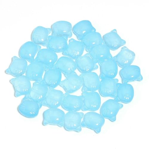30 Stück Glasperlen mit Katzenkopf und Loch, Perlenfarbe, süße Lampwork-Perlen für Kleidungsdekoration, Herstellung von DIY-Zubehör, Seeblau, 12 x 14,0 mm von QPFNEI