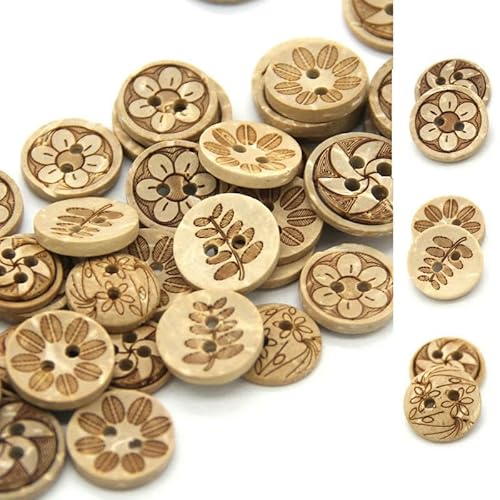 30 Stück gemischte Blumen geschnitzte Holzknöpfe für Kleidung, Kinder, Scrapbooking, Hemd, handgefertigt, DIY, Nähzubehör, Großhandel, Blumenset, 11–15 mm, 30 Stück von QPFNEI