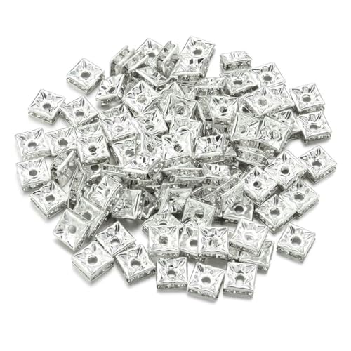 30 Stück quadratische Kupfer-Strass-Rondelle-Kristallperlen, lose Abstandsperlen für die Herstellung von DIY-Schmuck, Armbändern und Halsketten, Zubehör – Silberweiß – 6 mm 30 Stück quadratische Kupfer-Strass-Rondelle-Kristallperlen, lose Abstandsperlen für die Herstellung von DIY-Schmuck, Armbändern und Halsketten, Zubehör – Silberweiß – 6 mm von QPFNEI