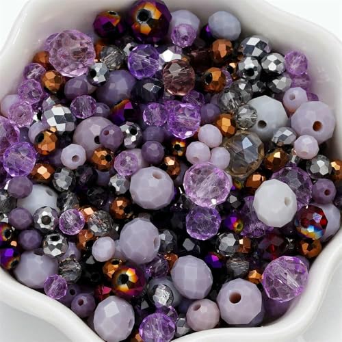 300 Stück 4–8 mm gemischte runde facettierte Glasperlen, Abstandshalter, lose Perlen für Armbänder, Halsketten, Handyketten, DIY-Schmuckherstellung, Zubehör, Lila von QPFNEI