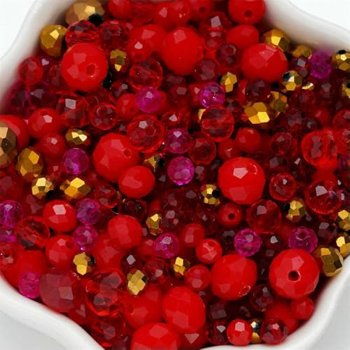 300 Stück 4–8 mm gemischte runde facettierte Glasperlen, Abstandshalter, lose Perlen für Armbänder, Halsketten, Handyketten, DIY-Schmuckherstellung, Zubehör, Rot 300 Stück 4–8 mm gemischte runde facettierte Glasperlen, Abstandshalter, lose Perlen für Armbänder, Halsketten, Handyketten, DIY-Schmuckherstellung, Zubehör, Rot von QPFNEI