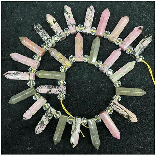 3A8X32MM Natürlicher Achat Tigerauge Labradorit Gebohrter sechseckiger Kugelkopf Lose Perle DIY Halskette Schmuck-Schwarze Linie Redstone-8X32MM 26PCS von QPFNEI