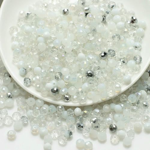 4,0 mm, 6 mm, 8 mm, gemischte Glas-Rondellperlen, facettierte Kristallperlen, lose Perlen zur Schmuckherstellung, Armband, Halskette, Ohrringe, DIY-Perlen – Weiße Serie – 6 mm, 200 von QPFNEI
