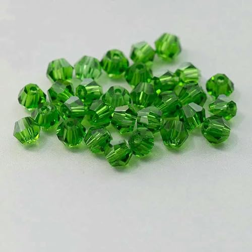 4,0 mm glänzende Kristallperlen, Doppelkegelperlen, Glasperlen, lose Abstandsperlen für Armbänder, DIY-Schmuckherstellung, 200 Stück, grün, 4,0 mm von QPFNEI