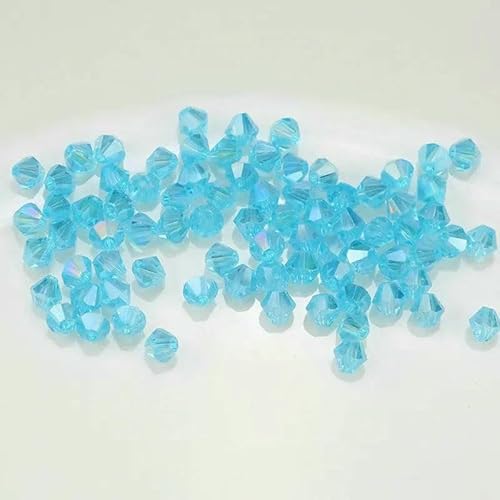 4,0 mm glänzende Kristallperlen, Doppelkegelperlen, lose Abstandsperlen aus Glas für Armbänder, DIY-Schmuckherstellung, 200 Stück, Aquamarin ab, 4,0 mm von QPFNEI