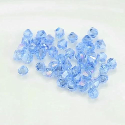 4,0 mm glänzende Kristallperlen, Doppelkegelperlen, lose Abstandsperlen aus Glas für Armbänder, DIY-Schmuckherstellung, 200 Stück, hellblau ab, 4,0 mm von QPFNEI