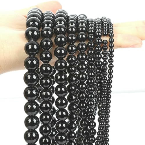 4/6/8/10 mm Natursteinperlen, Lava, Tigerauge, Amazonit, Türkis, Perlen zur Schmuckherstellung, DIY, Jaspis, Achat, Armbandzubehör, Schwarzer Stein, 4,0 mm, 90–92 Stück von QPFNEI