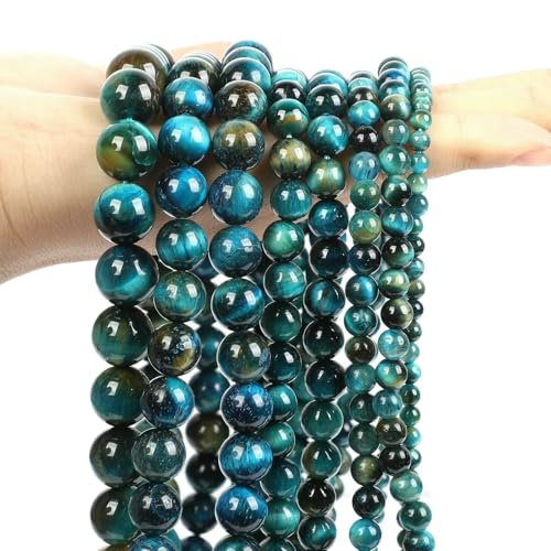 4/6/8/10 mm Natursteinperlen, Lava, Tigerauge, Amazonit, Türkis, Perlen zur Schmuckherstellung, DIY, Jaspis, Achat, Armbandzubehör – Blaues Tigerauge AB – 4,0 mm, 90–92 Stück von QPFNEI