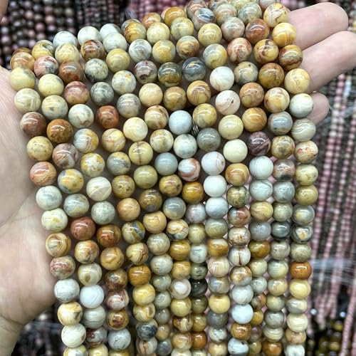 4–10 mm natürliche runde Tigerauge-Amazonit-Achat-Rosenquarz-Angelit-Lavastein-Perlen zur Schmuckherstellung, DIY-Armband-Accessoires – Crazy Achat – 8 mm, 45 Stück Perlen von QPFNEI