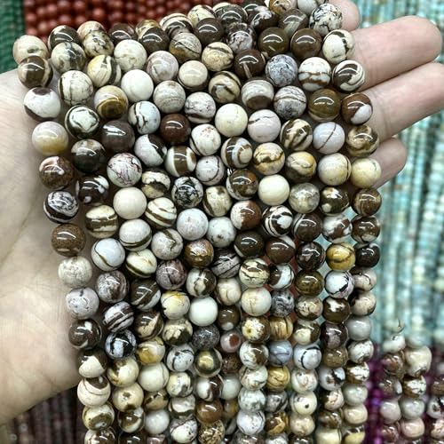 4–10 mm natürliche runde Tigerauge-Amazonit-Achat-Rosenquarz-Angelit-Lavasteinperlen zur Schmuckherstellung, DIY-Armbandzubehör, Australien-Zebra, 8 mm, 45 Stück Perlen von QPFNEI