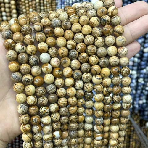 4–10 mm natürliche runde Tigerauge-Amazonit-Achat-Rosenquarz-Angelit-Lavasteinperlen zur Schmuckherstellung, DIY-Armbandzubehör, Bilderstein, 8 mm, 45 Stück Perlen von QPFNEI