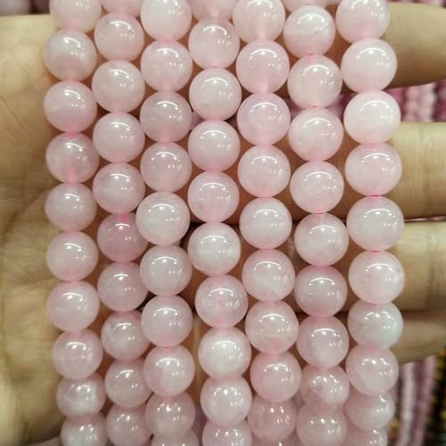 4–10 mm natürliche runde Tigerauge-Amazonit-Achat-Rosenquarz-Angelit-Lavasteinperlen zur Schmuckherstellung, DIY-Armbandzubehör, Rosa Quarz, 10 mm, 35 Stück Perlen von QPFNEI