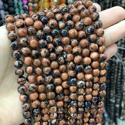 4–10 mm natürliche runde Tigerauge-Amazonit-Achat-Rosenquarz-Angelit-Lavasteinperlen zur Schmuckherstellung, DIY-Armbandzubehör, Schwarzgoldsand, 10 mm, 35 Stück Perlen von QPFNEI