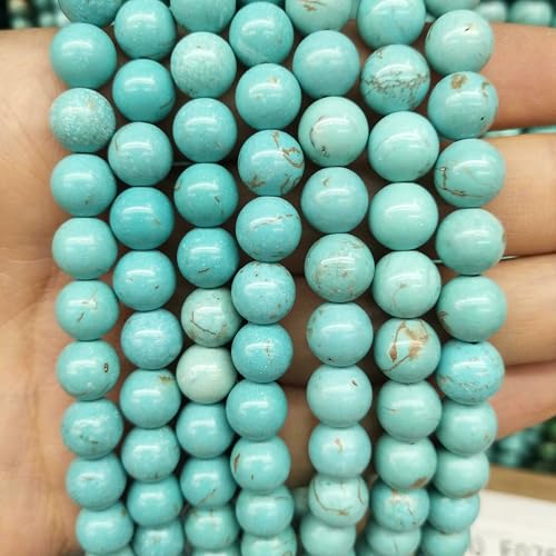 4–10 mm natürliche runde Tigerauge-Amazonit-Achat-Rosenquarz-Angelit-Lavasteinperlen zur Schmuckherstellung, DIY-Armbandzubehör, Türkis-10 mm, 35 Stück Perlen von QPFNEI