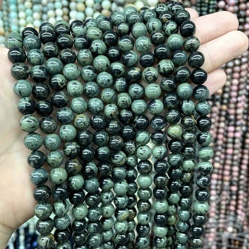 4–10 mm natürliche runde Tigerauge-Amazonit-Achat-Rosenquarz-Angelit-Lavasteinperlen zur Schmuckherstellung, DIY-Armbandzubehör, grüner Malachit, 8 mm, 45 Stück Perlen von QPFNEI