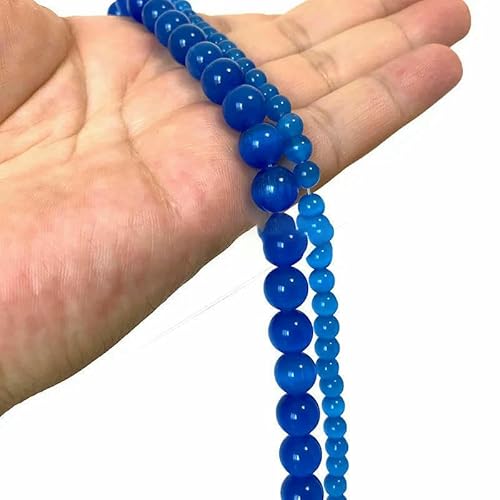 4 6 8 10 12 mm AAA bunte Katzenaugen-Glasperlen, lose, runde Abstandsperlen zur Schmuckherstellung, DIY-Armband, Ohrringe, Zubehör, Blau, 12 mm, ca. 30 Stück von QPFNEI