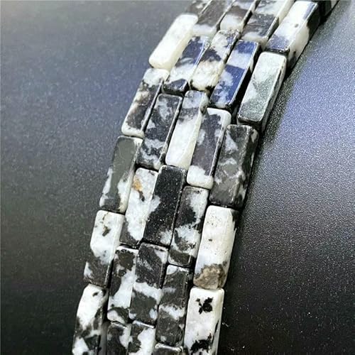 4 x 13,0 mm natürliche Röhrenwürfel-Steinperlen, rechteckig, grüne Aventurin-Perlen für Damen, Schmuckherstellung, DIY-Armband, Ohrringe, Zubehör – 27 Zebra-Jaspis – ca. 30 Stück von QPFNEI
