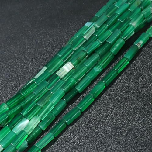 4 x 13,0 mm natürliche Röhrenwürfel-Steinperlen, rechteckig, grüne Aventurin-Perlen für Damen, Schmuckherstellung, DIY-Armband, Ohrringe, Zubehör – 8 grüner Achat – 15 Stück von QPFNEI