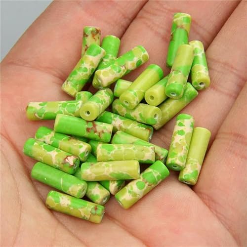 4 x 13,0 mm natürliche zylinderförmige Steinperlen, Opal-Achate, Imperial-Stein, Röhrenperle, Energieheilungs-Edelsteinperle zur Schmuckherstellung, DIY-33.Grün Imperial-4 x 13,0 mm, ca. 30 Stück von QPFNEI