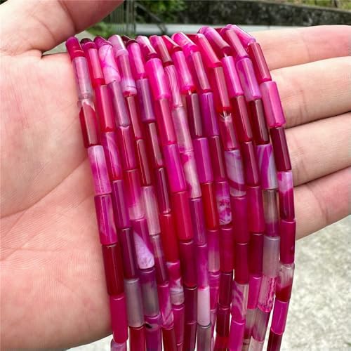 4 x 13,0 mm natürliche zylinderförmige Steinperlen, Opal-Achate, kaiserliche Steinröhrenperle, Energieheilungs-Edelsteinperle zur Schmuckherstellung, DIY-17. Rosenrote Achate, 4 x 13,0 mm, ca. 30 St von QPFNEI
