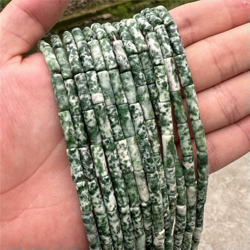 4 x 13,0 mm natürliche zylinderförmige Steinperlen, Opal-Achate, kaiserliche Steinröhrenperle, Energieheilungs-Edelsteinperle zur Schmuckherstellung, DIY-7.Grüner Punkt, 4 x 13,0 mm, ca. 5 Stück von QPFNEI