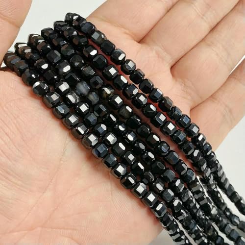 5 mm facettierte Würfelperlen, Naturstein, quadratische Abstandsperlen, Zubehör für Schmuckherstellung, DIY-Charms, Großhandel, 5, Schwarzer Achat, ca. 60 Stück von QPFNEI