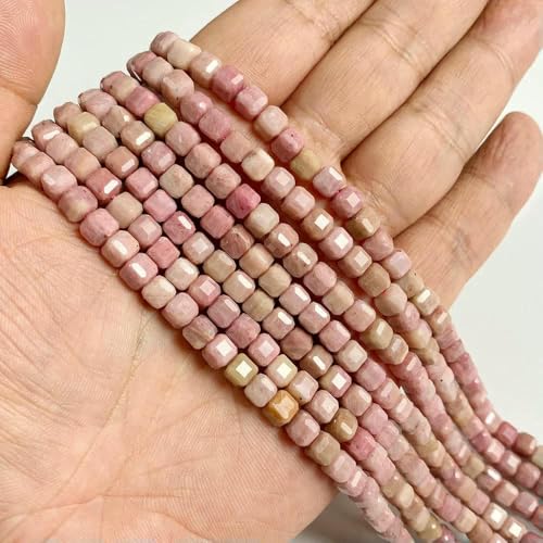 5 mm facettierte Würfelperlen, Naturstein, quadratische Abstandsperlen, Zubehör für die Schmuckherstellung, DIY-Anhänger – 25. Rhodonit – ca. 60 Stück von QPFNEI