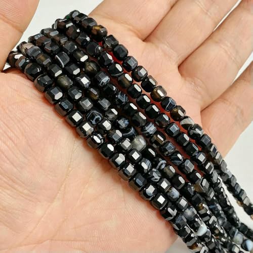 5 mm facettierte Würfelperlen, Naturstein, quadratische Abstandsperlen, Zubehör für die Schmuckherstellung, DIY-Anhänger – 4 Streifen Achat – ca. 60 Stück von QPFNEI