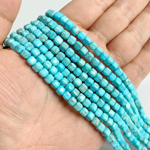 5 mm facettierte Würfelperlen, Naturstein, quadratische Abstandsperlen, Zubehör für die Schmuckherstellung, DIY-Anhänger – 8. Türkis – ca. 60 Stück von QPFNEI