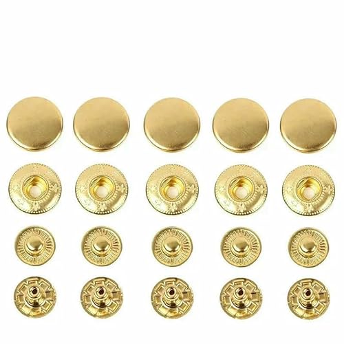 50 Sets Leder-Druckknöpfe-Set, 10 mm, 12 mm, 15 mm, Metall-Druckknöpfe, Druckknöpfe, 4 Installationswerkzeuge, Leder-Druckknöpfe für DIY-Kleidung, 50 Sets, Gold, 15 mm (831) von QPFNEI
