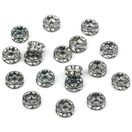 50 Stück/Los, 4 6 8 10 mm, AB-Farbe, Strass-Rondelle-Kristallperlen, rund, quadratisch, lose Abstandsperlen für Schmuck, DIY-Armbandherstellung, rund, Gun Black2, 8 mm, 50 Stück von QPFNEI