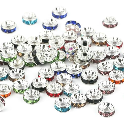 50 Stück/Los 4 6 8 10 mm AB-Farbe Strass Rondelle Kristallperlen Runde quadratische lose Abstandsperlen für Schmuck DIY Herstellung Armband-rund-Mix-10 mm 50 Stück von QPFNEI