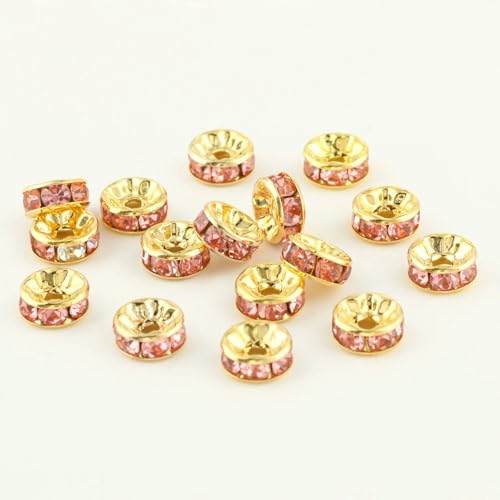 50 Stück/Los 4 6 8 10 mm AB-Farbe Strass Rondelle Kristallperlen Runde quadratische lose Abstandsperlen für Schmuck DIY Herstellung Armband-rund-pink1-4,0 mm 50 Stück von QPFNEI