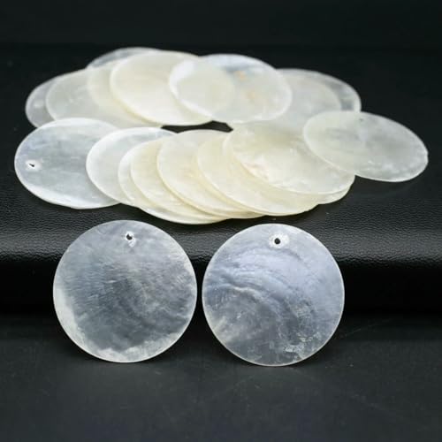 50 Stück/Set, natürliche Muschel, transparent, weiß, runder Anhänger mit Loch für DIY-Schmuckherstellung,Heimdekorationszubehör, weiß, 50 mm von QPFNEI