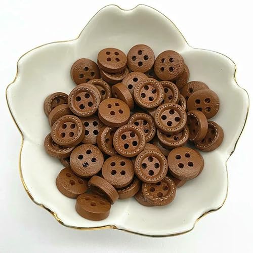 50 Stück 10 mm 4 Löcher Mini-Farbknöpfe für Kinder, Holzknöpfe, Kleidung, Hochzeitsdekoration, Nähzubehör-13 von QPFNEI