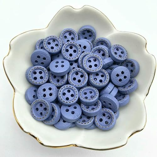 50 Stück 10 mm 4 Löcher Mini-Farbknöpfe für Kinder, Holzknöpfe, Kleidung, Hochzeitsdekoration, Nähzubehör-14 von QPFNEI