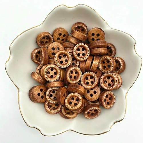 50 Stück 10 mm 4 Löcher Mini-Farbknöpfe für Kinder, Holzknöpfe, Kleidung, Hochzeitsdekoration, Nähzubehör-56 von QPFNEI