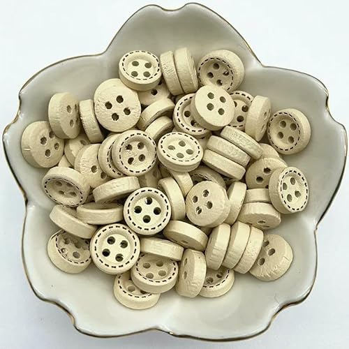 50 Stück 10 mm 4 Löcher Mini-Farbknöpfe für Kinder, Holzknöpfe, Kleidung, Hochzeitsdekoration, Nähzubehör-57 von QPFNEI