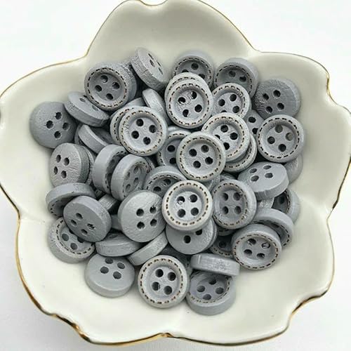 50 Stück 10 mm 4 Löcher Mini-Farbknöpfe für Kinder, Holzknöpfe, Kleidung, Hochzeitsdekoration, Nähzubehör-61 von QPFNEI